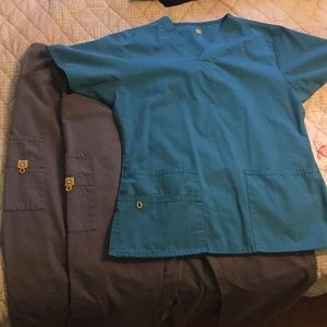 S scrub top and 2 pairs med. tall pants